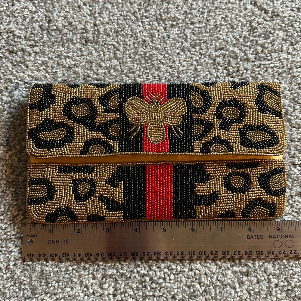 Leopard beaded clutch